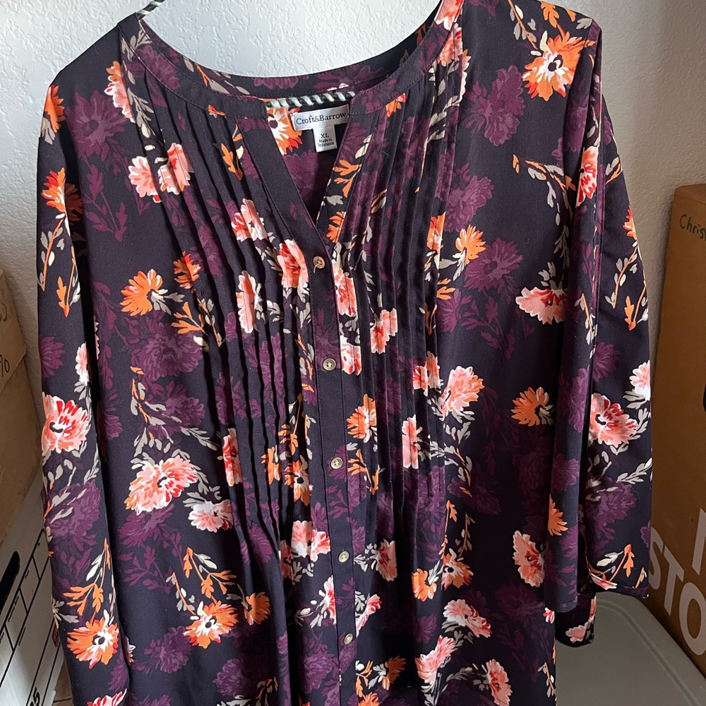 Chico's Floral Purple 3/4 sleeve blouse